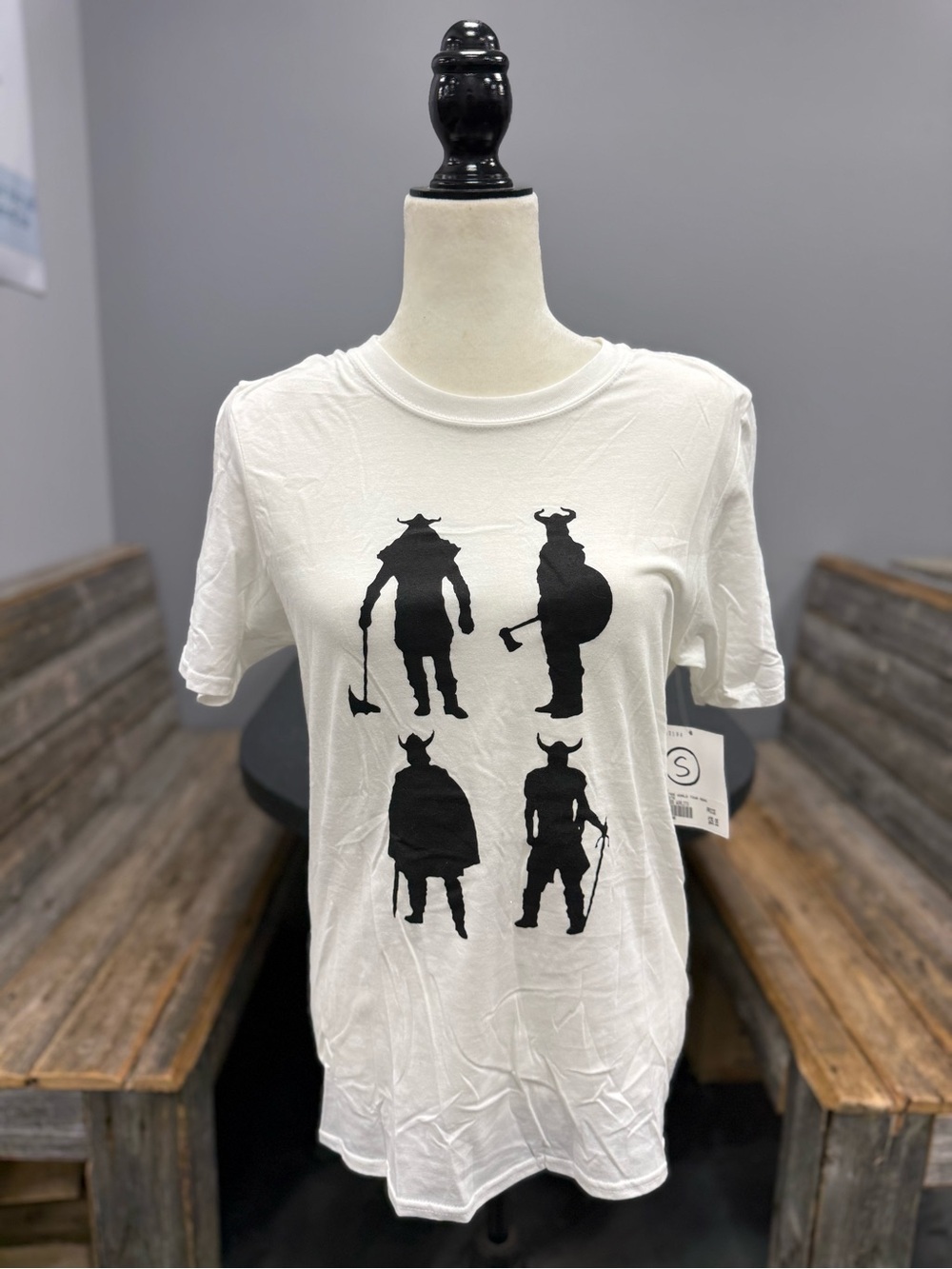 White Graphic Viking Silhouette Short-Sleeve Tee
